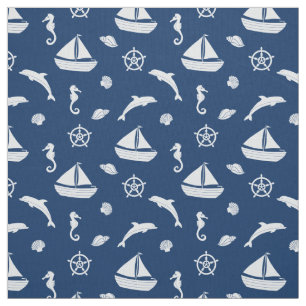 Zeilboot & Marine Life Pattern Fabric Stof