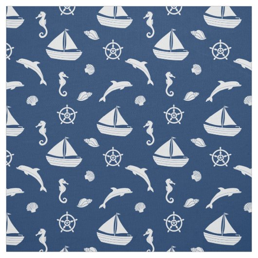 Zeilboot & Marine Life Pattern Fabric Stof (Swatch)