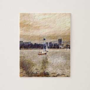 Zeilboot Marinewerf bronsblauw Legpuzzel