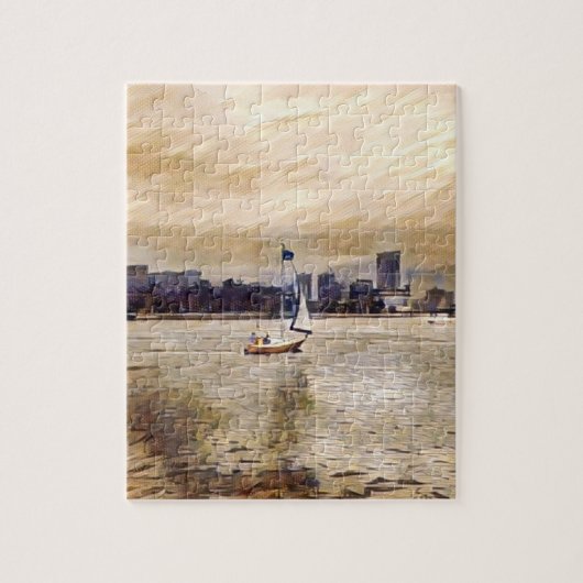 Zeilboot Marinewerf bronsblauw Legpuzzel (Verticaal)