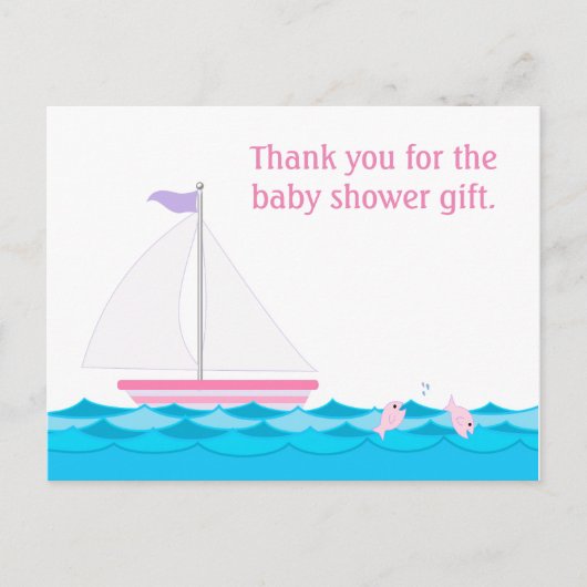 Zeilboot Meisje Baby shower Dank u Briefkaart (Voorkant)