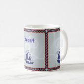 Zeilboot met aangepaste tekst voor Lijst op pad Koffiemok (Voorkant rechts)