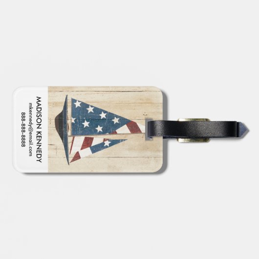 Zeilboot met Amerikaanse vlag Bagagelabel (Achterkant horizontaal)