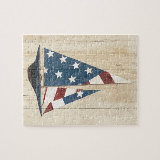 Zeilboot met Amerikaanse vlag Legpuzzel (Horizontaal)