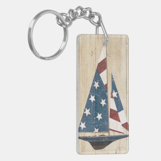 Zeilboot met Amerikaanse vlag Sleutelhanger (Voorkant Links)
