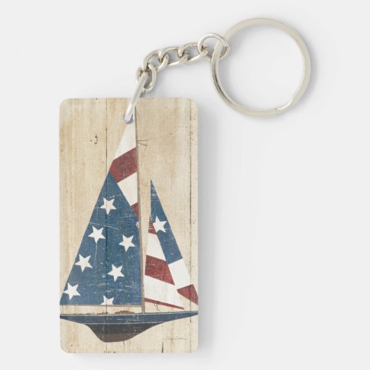 Zeilboot met Amerikaanse vlag Sleutelhanger (achterkant)