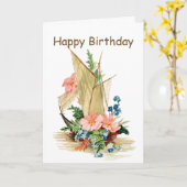  Zeilboot met Bloemen Verjaardag Kaart (Gele Bloem)