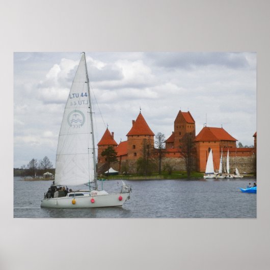 Zeilboot met eilandkasteel aan het Galve-meer, Poster (Voorkant)
