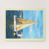 Zeilboot met gouden zeilen op Jersey Legpuzzel (Horizontaal)