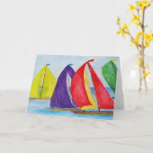 Zeilboot met kleurrijke zeilzeilboot nautisch wens kaart (Gele Bloem)