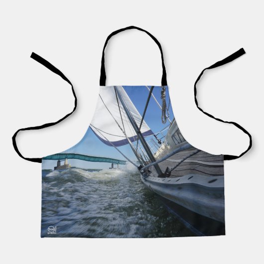 Zeilboot met koers op brug. schort (Voorkant)