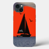 Zeilboot met monogram en naam op boot Case-Mate iPhone case (Achterkant)