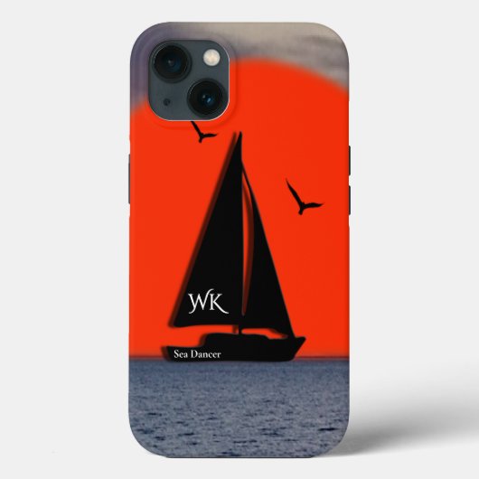 Zeilboot met monogram en naam op boot Case-Mate iPhone case (Achterkant)