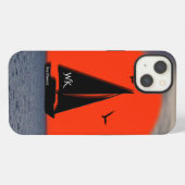 Zeilboot met monogram en naam op boot iPhone hoesje (Achterkant horizontaal)