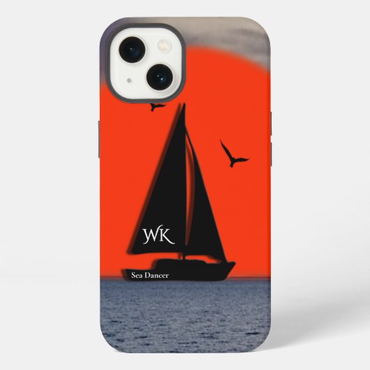 Zeilboot met monogram en naam op boot iPhone hoesje (Achterkant)