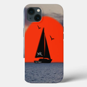 Zeilboot met monogram en naam op boot iPhone 13 hoesje