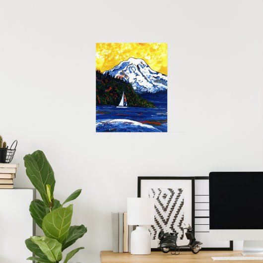 Zeilboot met Mt Rainier Poster (Thuiskantoor)