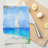 zeilboot met palmboom op een tropisch eiland theedoek (Quarter Fold)