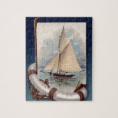 zeilboot met reddingsboten, touw en anker legpuzzel (Verticaal)