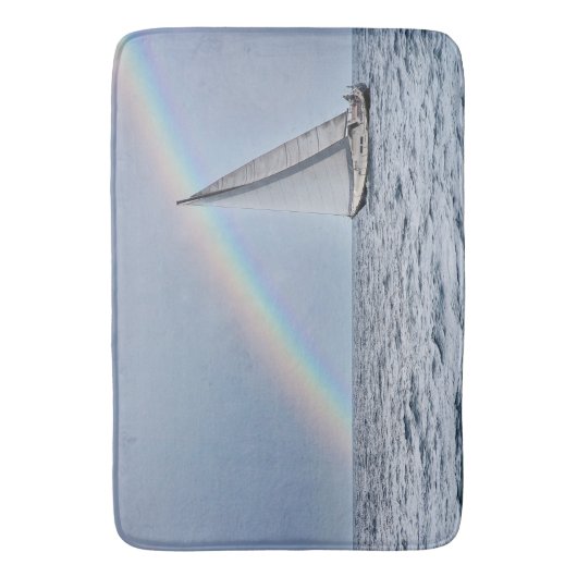 Zeilboot met regenboog badmat (Voorkant Verticaal)