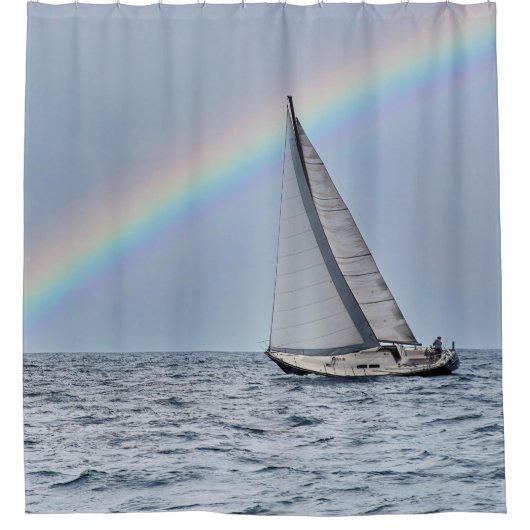 Zeilboot met regenboog douchegordijn (Voorkant)