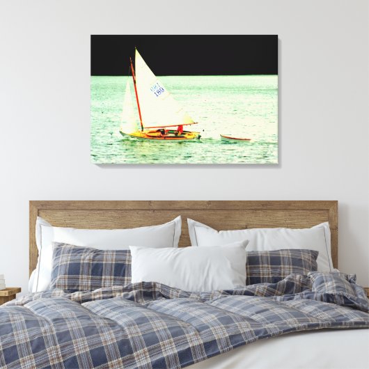 Zeilboot met rubberbootje omwikkeld canvas afdruk (Insitu (Slaapkamer))
