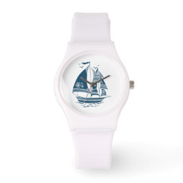 Zeilboot met zeeblauwe zeewind horloge