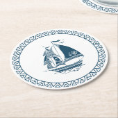 Zeilboot met zeeblauwe zeewind ronde kartonnen onderzetter (Gebogen)
