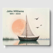 Zeilboot met zeemeeuwen voor herdenkingsdienst gastenboek (Voorkant)