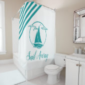 Zeilboot met zeewater, silhouet/zeilboot weg/strip douchegordijn (In situ)