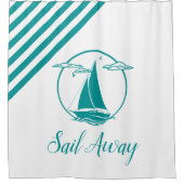 Zeilboot met zeewater, silhouet/zeilboot weg/strip douchegordijn (Voorkant)