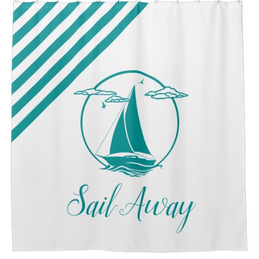 Zeilboot met zeewater, silhouet/zeilboot weg/strip douchegordijn (Voorkant)