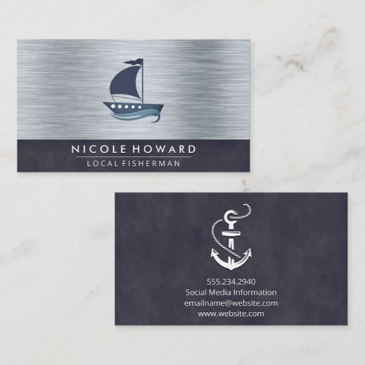 zeilboot | Metallic textuur achtergrond Visitekaartje (Voorkant / Achterkant)
