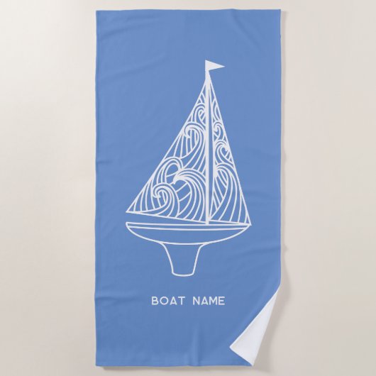 Zeilboot naam nautisch strandlaken (Voorkant)