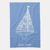 Zeilboot naam nautisch theedoek (Verticaal)