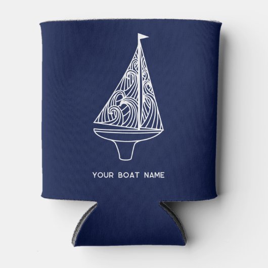Zeilboot Naam Nautische Marine Blauw Blikjeskoeler (Voorkant)