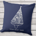 Zeilboot Naam Nautische Marine Blauw Buitenkussen<br><div class="desc">Voeg uw bootnaam toe aan dit moderne blauw-witte zeilbootontwerp. Perfect voor een boot,  meer of strandhuis of voor iedereen die van zeilen houdt. Originele versie door Nic Squirrell.</div>