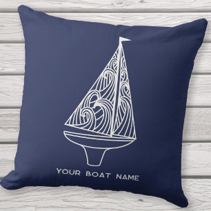 Zeilboot Naam Nautische Marine Blauw Buitenkussen