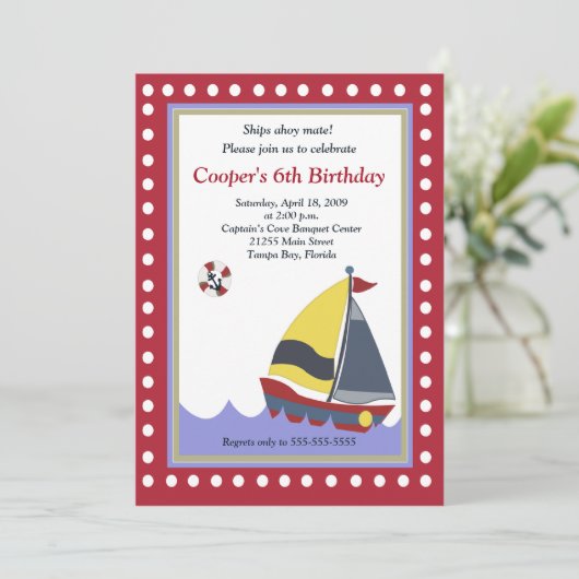 Zeilboot Nautical 5x7 Birthday Kaart (Staand voorkant)