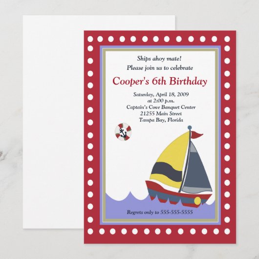 Zeilboot Nautical 5x7 Birthday Kaart (Voorkant / Achterkant)