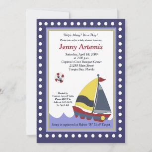 Zeilboot Nautical Baby shower 5x7 Kaart