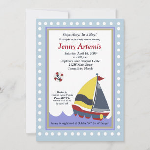 Zeilboot Nautical Baby shower 5x7 Kaart