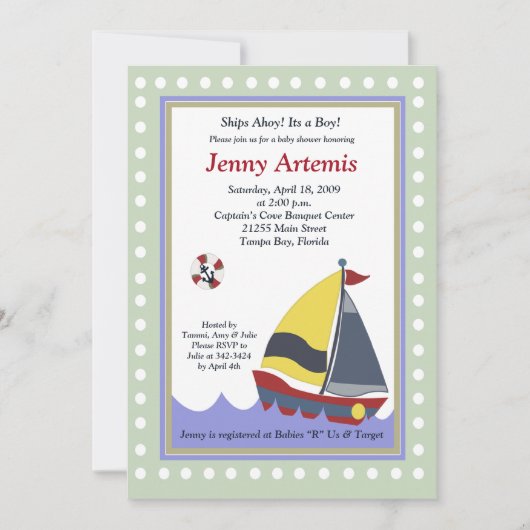 Zeilboot Nautical Baby shower 5x7 Kaart (Voorkant)
