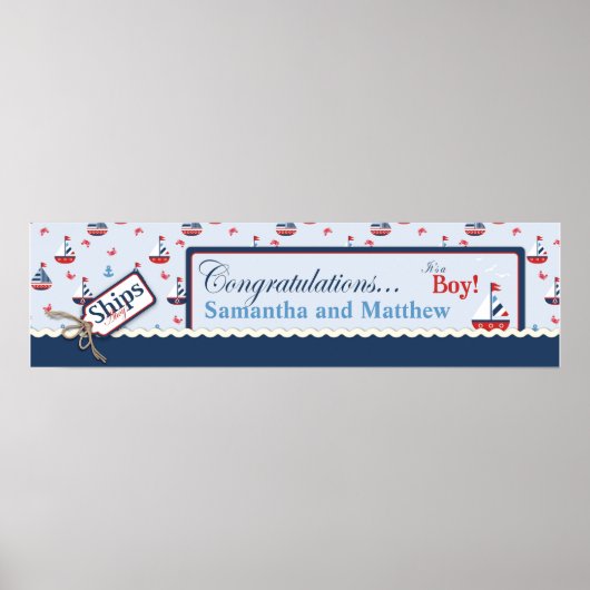 Zeilboot Nautical Baby shower Banner Poster (Voorkant)