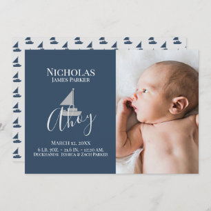 Zeilboot Nautical Birth met foto-aankondiging Kaart