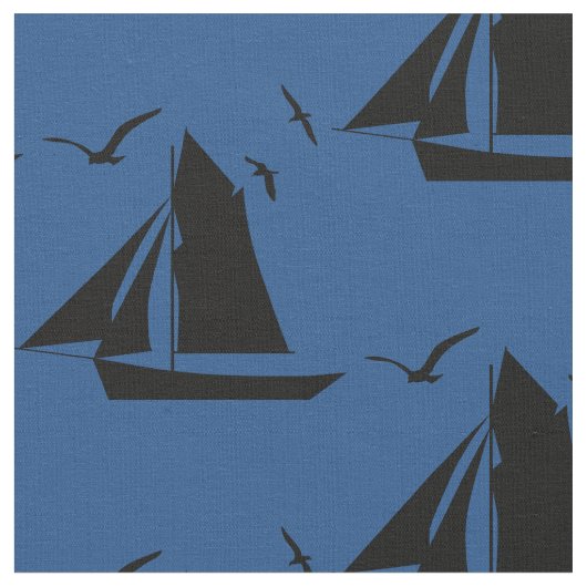 Zeilboot Nautical Blue Fabric Stof (Close Up)