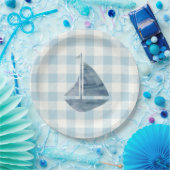 Zeilboot Nautical Blue Gingham Check Pattern Papieren Bordje (Feest)