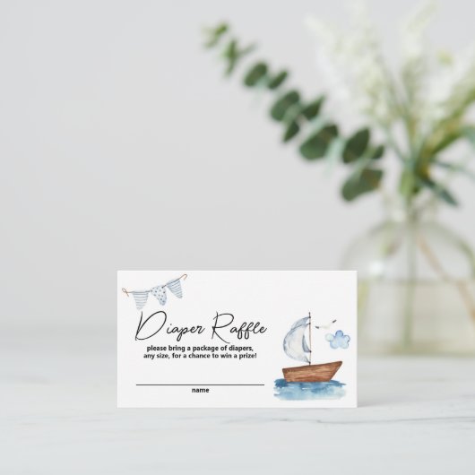 Zeilboot Nautical Boy Baby shower Luier Raffle Informatiekaartje (Staand voorkant)