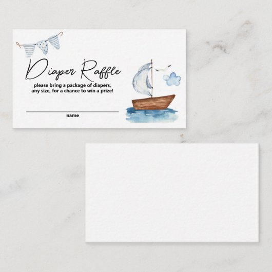 Zeilboot Nautical Boy Baby shower Luier Raffle Informatiekaartje (Voorkant / Achterkant)