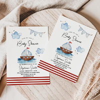 Zeilboot Nautical Boy Baby shower Uitnodiging